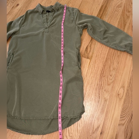 Quince 100% Lyocell Vintage Wash Tencel Roll Sleeve Tunic Dress Olive Green L - Picture 10 of 13